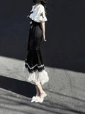 A line Black Satin Long Prom Dresses Night Lolita Dress Birthday Outfits SD1195