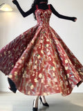 A line Spaghetti Straps Red Floral Long Birthday Dresses Prom Dress Birthday Outfits SD1203