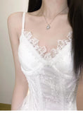 A Line Spaghetti Straps White Lace Party Dress Birthday Dresses Birthday Outfits SD1216