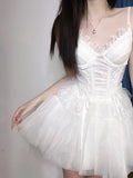 A Line Spaghetti Straps White Lace Party Dress Birthday Dresses Birthday Outfits SD1216