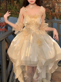 High Low Spaghetti Straps Champagne Holiday Dresses Night Dress Birthday Outfits SD1217