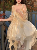 High Low Spaghetti Straps Champagne Holiday Dresses Night Dress Birthday Outfits SD1217