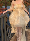 High Low Spaghetti Straps Champagne Holiday Dresses Night Dress Birthday Outfits SD1217