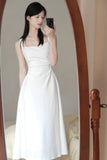 A Line Square Neckline White Holiday Dresses Night Dress Birthday Outfits SD1219