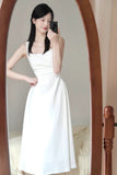 A Line Square Neckline White Holiday Dresses Night Dress Birthday Outfits SD1219