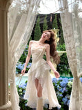 High Low Spaghetti Straps Ivory Holiday Dresses Night Dress Birthday Outfits SD1221