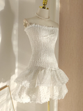Sheath Strapless White Lace Vacation Dress Short Birthday Dresses SD122