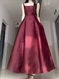 A line Square Neckline Sleeveless Women's Burgundy Holiday Dress Vacation Dresses Birthday Dress SD1233