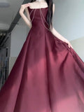 A line Square Neckline Sleeveless Women's Burgundy Holiday Dress Vacation Dresses Birthday Dress SD1233