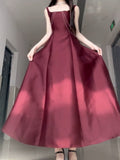 A line Square Neckline Sleeveless Women's Burgundy Holiday Dress Vacation Dresses Birthday Dress SD1233