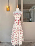 A line Square Neckline Sleeveless Women's Red Floral Holiday Dress Vacation Dresses Birthday Dress SD1234