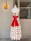 A line Square Neckline Sleeveless Women's Red Floral Holiday Dress Vacation Dresses Birthday Dress SD1234