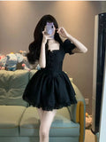 Gown Square Neckline Black Holiday Dress Birthday Dresses Birthday Outfits SD1236
