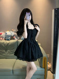 Gown Square Neckline Black Holiday Dress Birthday Dresses Birthday Outfits SD1236