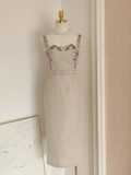 Sheath Straps Champagne Tea Length Vacation Dress Women Dresses SD124