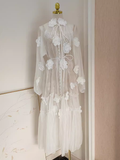 A line Halter White Lace Tea Length Vacation Dress Women Beach Dresses SD125