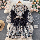 A line Long Sleeves Long Sleeves Black Floral Holiday Dresses Autumn Beach Dress SD1267