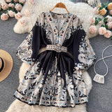 A line Long Sleeves Long Sleeves Black Floral Holiday Dresses Autumn Beach Dress SD1267