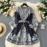 A line Long Sleeves Long Sleeves Black Floral Holiday Dresses Autumn Beach Dress SD1268
