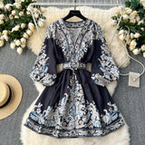 A line Long Sleeves Long Sleeves Black Floral Holiday Dresses Autumn Beach Dress SD1268