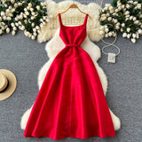 A line Straps Red Holiday Dresses Midi Length Women's Dress SD1271