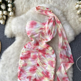 Sheath Strapless Pink Floral Holiday Dresses Short Length Women's Dress SD1276