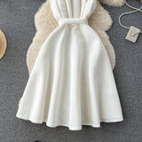 A line One Shoulder Ruffles White Holiday Dresses Midi Length Women's Dress SD1278