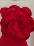 Sheath Strapless Red Satin Travel Vacation Dress Short Birthday Dress SD127