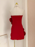 Sheath Strapless Red Satin Travel Vacation Dress Short Birthday Dress SD127
