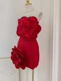 Sheath Strapless Red Satin Travel Vacation Dress Short Birthday Dress SD127