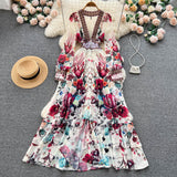 A line Long Sleeves Pink Floral Holiday Dresses Women's Dress SD1282
