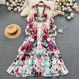 A line Long Sleeves Pink Floral Holiday Dresses Women's Dress SD1282