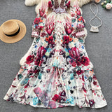 A line Long Sleeves Pink Floral Holiday Dresses Women's Dress SD1282