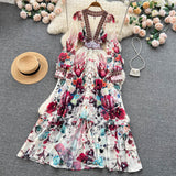 A line Long Sleeves Pink Floral Holiday Dresses Women's Dress SD1282