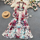 A line Long Sleeves Pink Floral Holiday Dresses Women's Dress SD1282