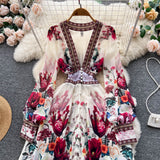 A line Long Sleeves Pink Floral Holiday Dresses Women's Dress SD1282