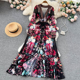 A line Long Sleeves Black Floral Holiday Dresses Women's Dress SD1283