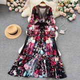 A line Long Sleeves Black Floral Holiday Dresses Women's Dress SD1283