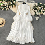 A line Scoop Long Sleeves White Holiday Dresses Women's Dress SD1289
