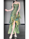 Sheath Spaghetti Straps Green Holiday Dress Birthday Dresses Birthday Outfits SD1294
