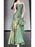 Sheath Spaghetti Straps Green Holiday Dress Birthday Dresses Birthday Outfits SD1294