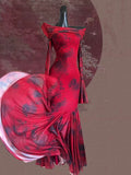Mermaid Off The Shoulder Red Floral Holiday Dress Birthday Dresses Birthday Outfits SD1295