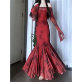 Mermaid Off The Shoulder Red Floral Holiday Dress Birthday Dresses Birthday Outfits SD1295