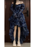 High Low Off The Shoulder Blue Floral Holiday Dress Birthday Dresses Birthday Outfits SD1297