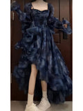 High Low Off The Shoulder Blue Floral Holiday Dress Birthday Dresses Birthday Outfits SD1297