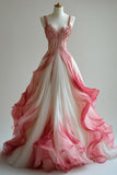 Ball Gown Straps Ombre Pink Prom Dresses Long Evening Gown Tulle Formal Party Dress SD1297 HZ0628