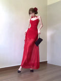 Sheath Spaghetti Straps Red Holiday Dress Birthday Dresses Birthday Outfits SD1298