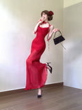 Sheath Spaghetti Straps Red Holiday Dress Birthday Dresses Birthday Outfits SD1298