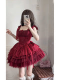 French Ball Gown Spaghetti Straps Holiday Dress Burgundy Birthday Dresses Birthday Outfits SD1302