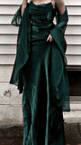 A Line Spaghetti Straps Green Chiffon Prom Dresses Long Evening Gown Formal Party Dress With Ribbon SD1302